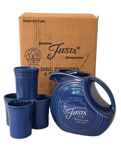 LR - NEW Fiesta 60th Anniversary Pitcher & 4 Tumblers - in Box