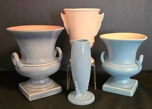 LR - Vintage Fiesta 871 Blue Vase & Pink Wing Vases