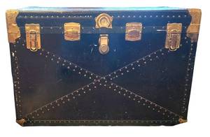 LR - Vintage Travel Trunk with Brass Fittings and Removable Drawer