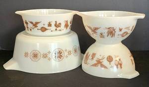 LR - Vintage Pyrex Early American Pattern & Town and Country Cinderella Bowls (Lot of 4)