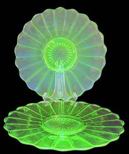 DR - Pair of Vintage Uranium Glass Trays - 10.5 Inch Diameter