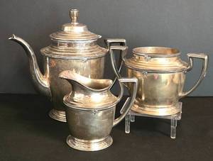 DR - Vintage Sheffield Silver Plate Coffee Server with Lid, Sugar Bowl & Creamer - Set of 3