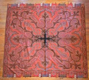 LR - Vintage Paisley Textile Piano Shawl 72 X 72 in