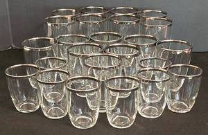 DR - Vintage Silver-Rimmed Glassware Set (Lot of 24)