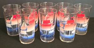 DR - Vintage Nautical Sailboat Drinking Glasses (Lot of 8)