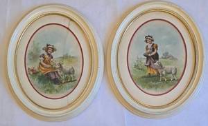 DR - Pair of Vintage Oval Framed Pastoral Artwork Prints