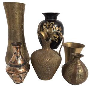 DR - Assorted Vintage Brass Vases, Pitcher & Tumbler (Lot of 6)