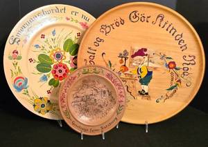 DR - Hand-Painted Vintage Wooden Tray Set including Scandavian Designs  (Lot of 3)