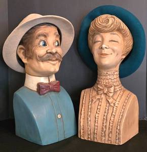 LR - Vintage 1950s Alfco Lady & Gent Busts (Lot of 2)