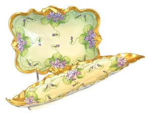 Vintage Limoges & White Art Co Hand Painted Violet Floral Dishes (Lot of 2)