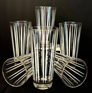 DR - Vintage MCM Highball Tumbler Glasses With Gold Rims (Lot of 6)