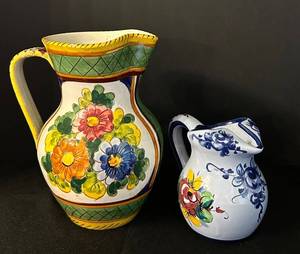 DR - Hand-Painted Floral Pitcher Pair (Lot of 2)