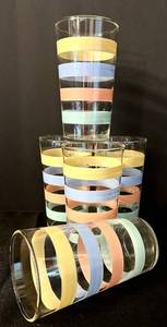 DR - Vintage Striped Glass Tumblers (Lot of 5)