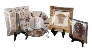 MB - Four Mid Century Georges Briard Decorative Plates including a Vintage Georges Briard Golden Wheat Design Plate