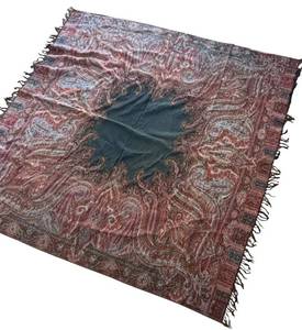 MB - Vintage Kashmir Paisley Wool Shawl - Hand-Woven, Circa 19th Century (65 x 67 Inches)