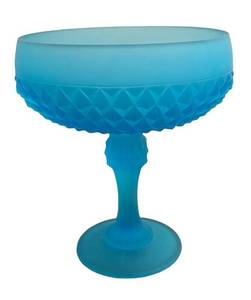 MB - Vintage Indiana Glass Diamond Point Blue Satin Compote Dish