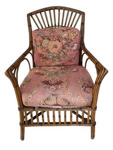MB - Vintage Rattan Chair with Floral Upholstery Cushions