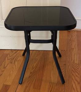 MB - Black Glass Top Patio Accent Table