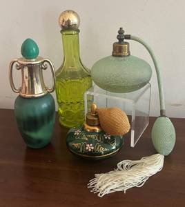 MB - Four Vintage Green Glass Perfume Bottles