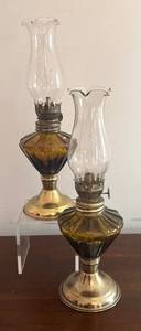 MB - Two Vintage Glass Oil Lamps with Clear Chimneys