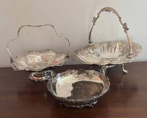 MB - Antique Silver Plated Serving Baskets and Footed Bowl including an Antique Art Nouveau Serving Basket