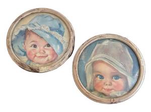 BR1 - Pair of Vintage Round Portrait Prints by Maud Tousey Fangel