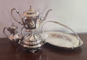 MB - Vintage Silver Plated Pots, Platter and Covered Dish