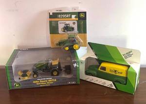 MB - New John Deere 8295RT Die-Cast Tractor, SST16 Spin-Steer Mower & Panel Delivery Truck Bank