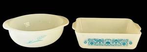 DR - Vintage Pyrex Horizon Blue 0503 Refrigerator Dish & Blue Wheat 1.5 Qt Casserole Mixed Lot
