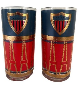 DR - Pair of Vintage Cera Bicentennial Highball Glasses 24k Gold Trim
