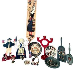 E - Swedish Folk Art Decorative Mixed Lot With Ikea Candle Holders & Wall Hanging