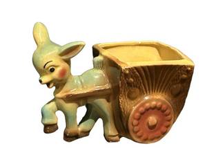 BSD - Mid-Century Vintage Ceramic Donkey Cart Planter