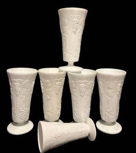 BSC - Vintage Indiana Glass Colony Harvest Milk Glass Footed Vases (Lot of 6)