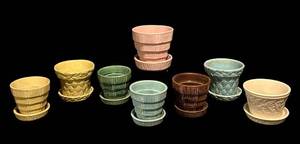 BSC - McCoy Vintage Pottery Planters With Saucers (Lot of 8)