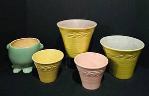 BS - Vintage Mixed Pottery Planters (Lot of 5)