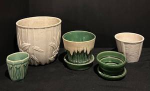 BSF - Vintage McCoy Pottery Green & White Planter Set (Lot of 5)