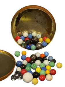 BSF - Mixed Lot Vintage Glass Marbles in Tin