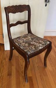 MB - Vintage Carved Back Wood Chair with Floral Upholstery