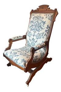 BR1 - Antique Victorian Eastlake  Platform Walnut Rocking Chair with Damask Upholstery