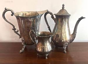 MB - Three-Piece Vintage Silver-Plated Pitcher and Teapot Set
