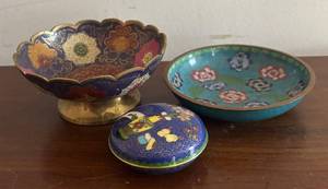 MB - Vintage Cloisonn Plate, Bowl & Trinket Box