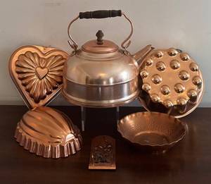 MB - Vintage Copper Teapot, Molds, Bowl and More