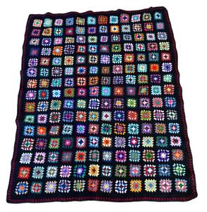 ULR - Vintage Afghan Crochet Throw - Multi-Color Granny-Square Patchwork