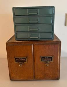 ULR - Two Vintage Wooden and Metal Organizers