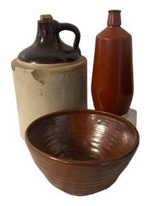 MB - Vintage Crock, Bottle Vase & Bowl