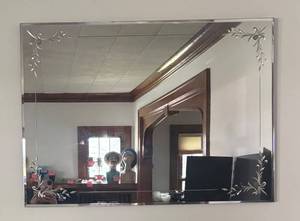 LR - Vintage Wall Mirror with Etched Floral Corner Designs