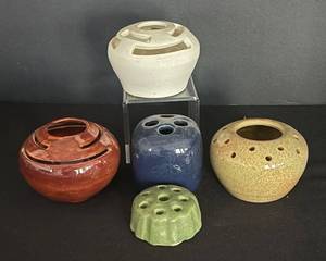 MB - Five Vintage Floral Ceramic Flower Frogs