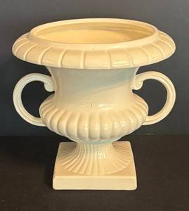 MB - Vintage Red Wing Pottery Vase with Ribbed Rim & Dual Handles