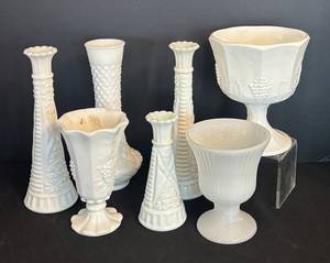 MB - Vintage Milk Glass Vase Collection (Lot of 7)