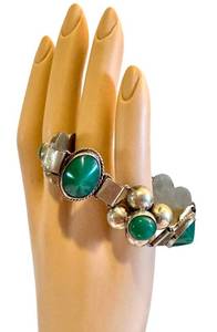 Vintage Taxco Silver Link Bracelet With Green Cabochons
